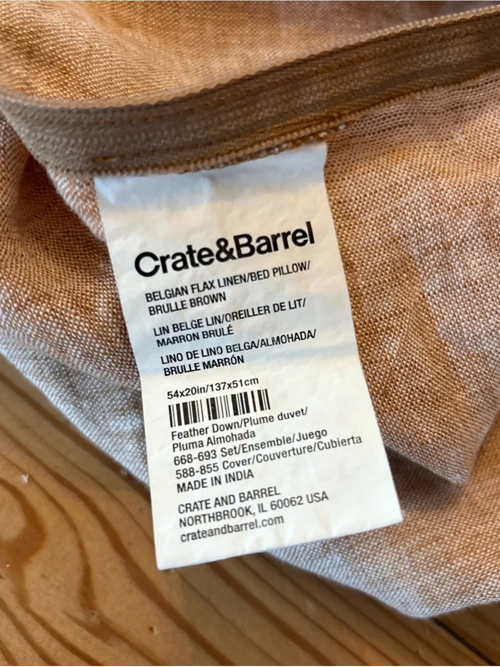 Crate & Barrel Belgian Flax Linen Bed Pillow Bruille Brown Lot 2 54x20 Cases Onl